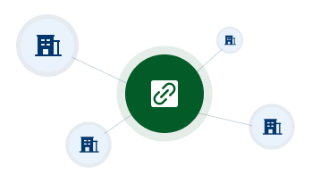 Link icon connecting several businesses illustration