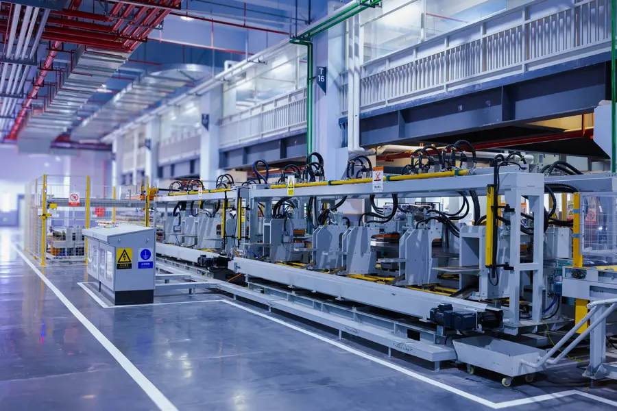 Automated production line on a manufacturing floor